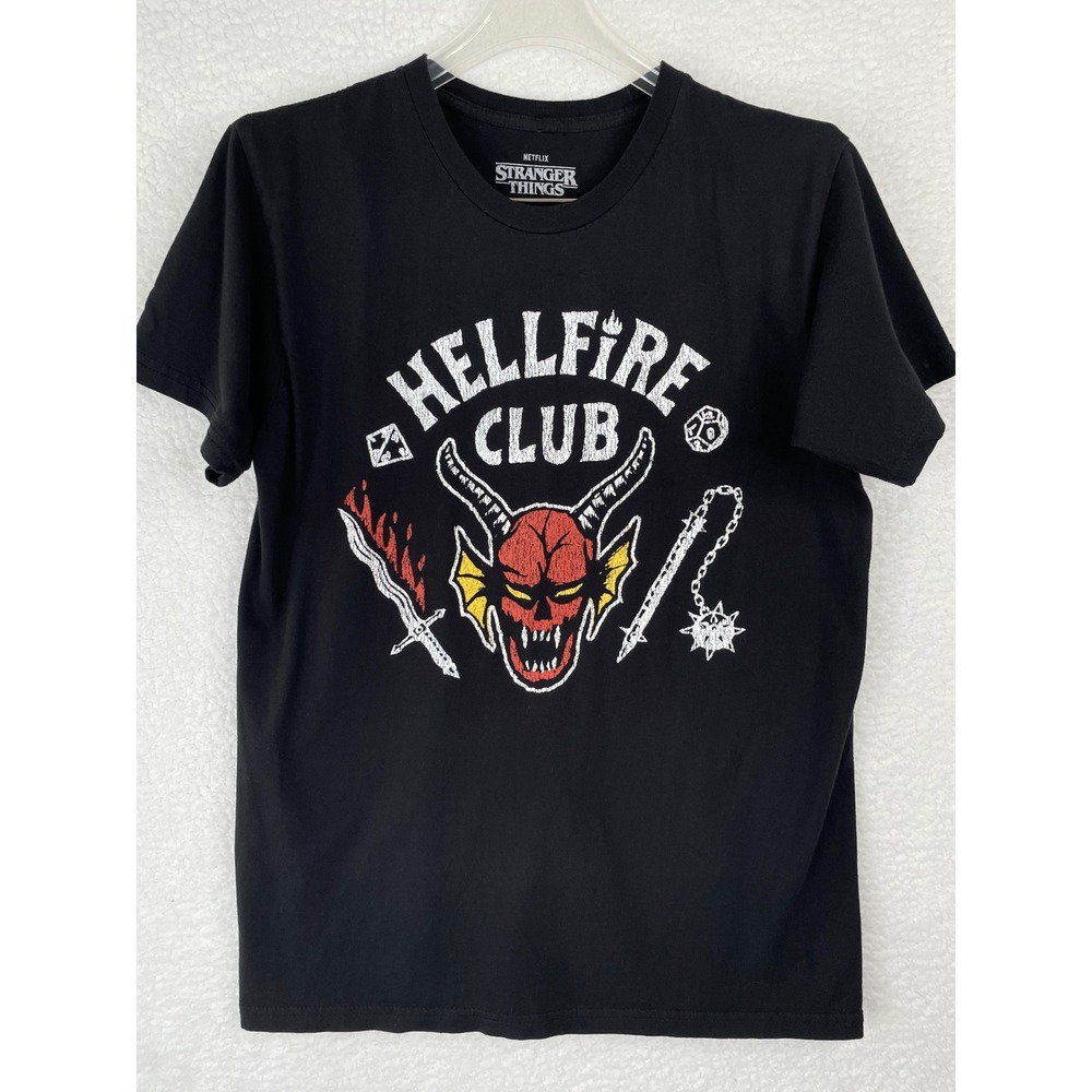 Stranger Things Hellfire Club T-Shirt Medium Black Graphic Tee Netflix D&D